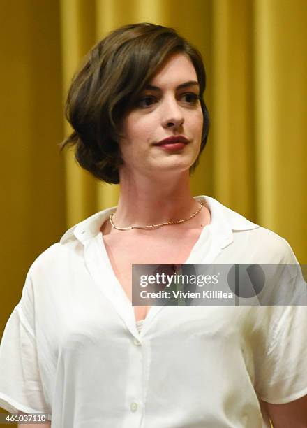 Actress Anne Hathaway does a Q&A after a screening of "Song One" at the 26th Annual Palm Springs International Film Festival Film - Day 3 Film...