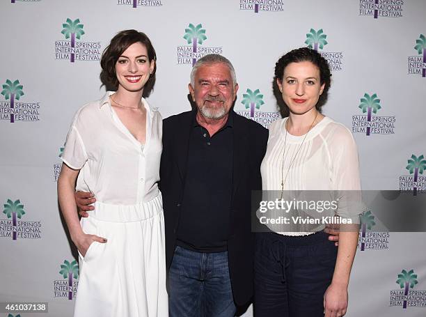 Actress Anne Hathaway, director of the Palm Springs International Film Festival Darryl Macdonald and director Kate Barker-Froyland attend a screening...