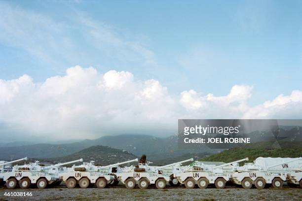 French troops part of UN convoy arrives at its bivouac site, on October 24, 1992 in Velika Kladusa near Bihac as French army provides protection for...