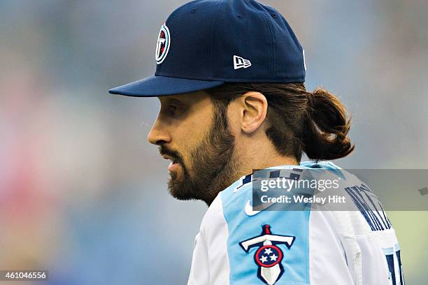 Charlie Whitehurst of the Tennessee Titans on the sidelines before a game against the Indianapolis Colts at LP Field on December 28, 2014 in...