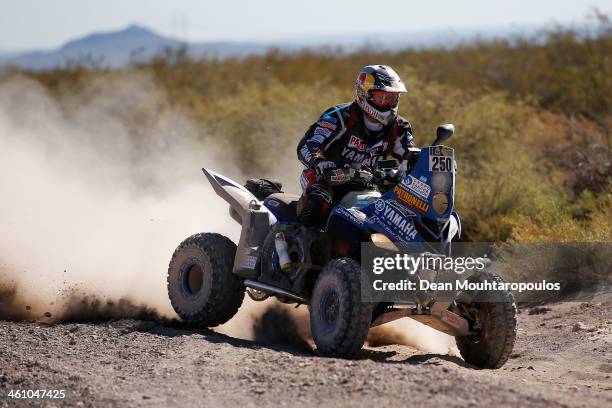 Marcos Patronelli of Argentina and Yamaha Racing Argentina competes on Day 2 of the Dakar Rally 2014 on January 6, 2014 near the Dunes of Nihuil,...