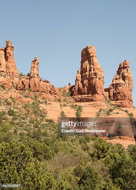 Rock formation outside of Sedona. The two right, and one left outcrops are considered to be the three wisemen. The smallest outcrop is considered to...