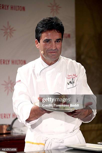 Beverly Hilton's Executive Pastry Chef Thomas Henzi attends the Beverly Hilton reveals the menu for the 72nd annual Golden Globe Awards held at The...