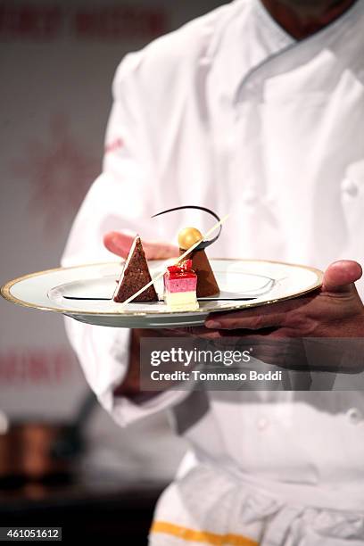 Beverly Hilton's Executive Pastry Chef Thomas Henzi attends the Beverly Hilton reveals the menu for the 72nd annual Golden Globe Awards held at The...