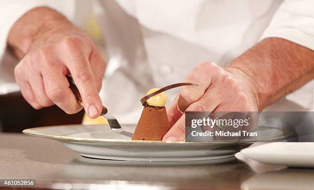 Executive Pastry Chef Thomas Henzi attends The Beverly Hilton reveal the menu for The 72nd Annual Golden Globe Awards held at The Beverly Hilton...