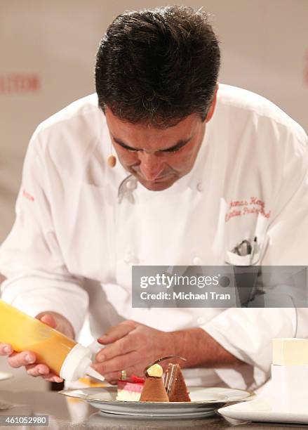 Executive Pastry Chef Thomas Henzi attends The Beverly Hilton reveal the menu for The 72nd Annual Golden Globe Awards held at The Beverly Hilton...