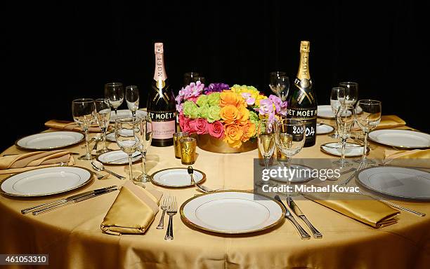 Detail view of the tables at the 72nd Golden Globe Awards Show Menu Unveiling at The Beverly Hilton Hotel on January 5, 2014 in Beverly Hills,...