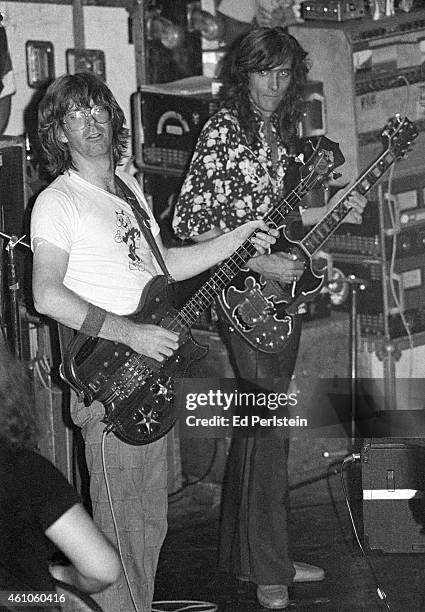 Phil Lesh of The Grateful Dead is joined by Quicksilver Messenger Service guitarist John Cipollina at Winterland on October 22, 1978 in San...