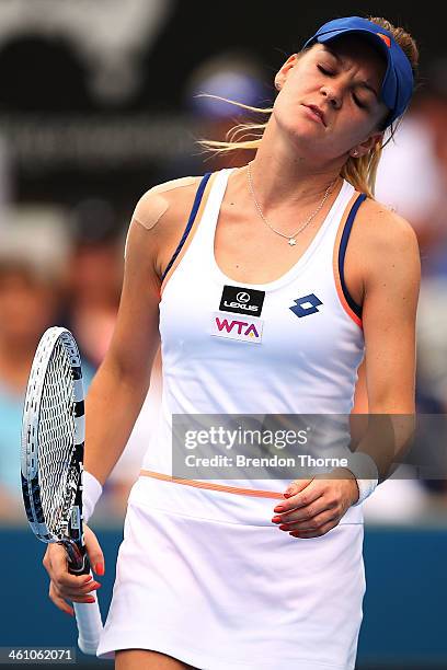 Agnieszka Radwanska of Poland shows signs of frustration in her second round match against Bethanie Mattek-Sands of the USA during day three of the...