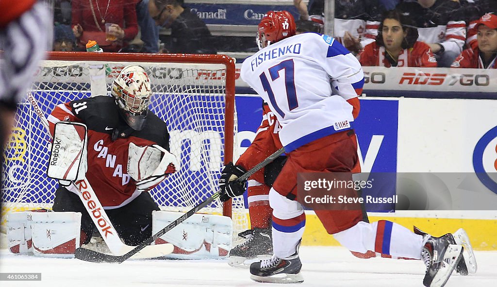 Team Canada plays Team Russia  in the Gold Medal game of the IIHF World Junior Hockey Tournament