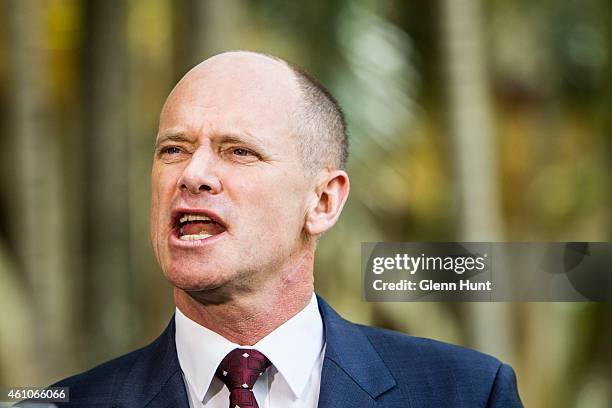 Queensland Premiere Campbell Newman speaks to media at Qld Parliament House on January 6, 2015 in Brisbane, Australia. Premiere Newman today returned...