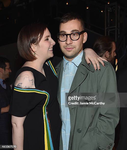 Lena Dunham and Jack Antonoff attend the "Girls" season four series premiere after party at The Museum of Natural History on January 5, 2015 in New...
