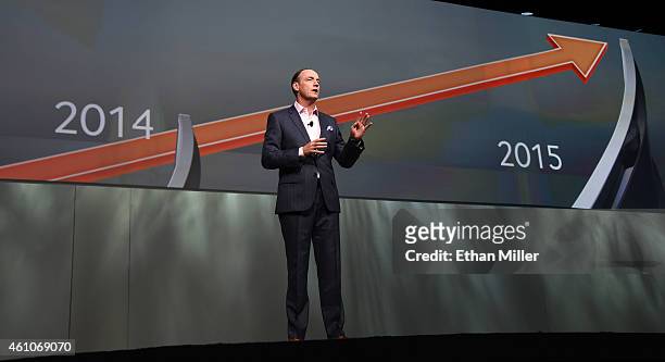Samsung Electronics America Executive President and Chief Operating Officer Tim Baxter speaks during a press event for Samsung at the Mandalay Bay...