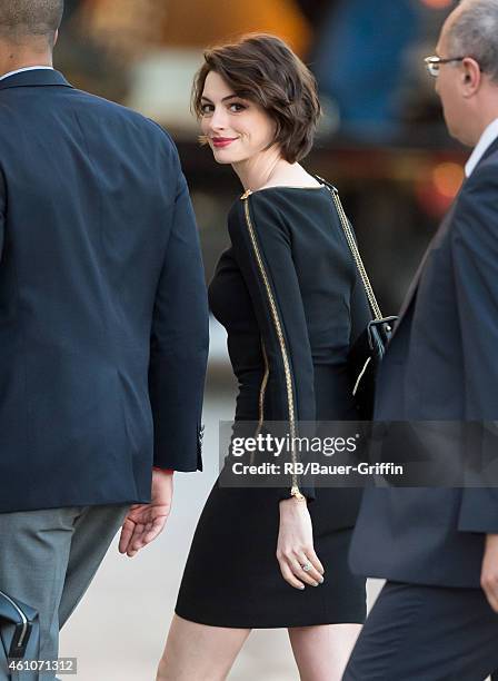 Anne Hathaway is seen at 'Jimmy Kimmel Live' on January 05, 2015 in Los Angeles, California.