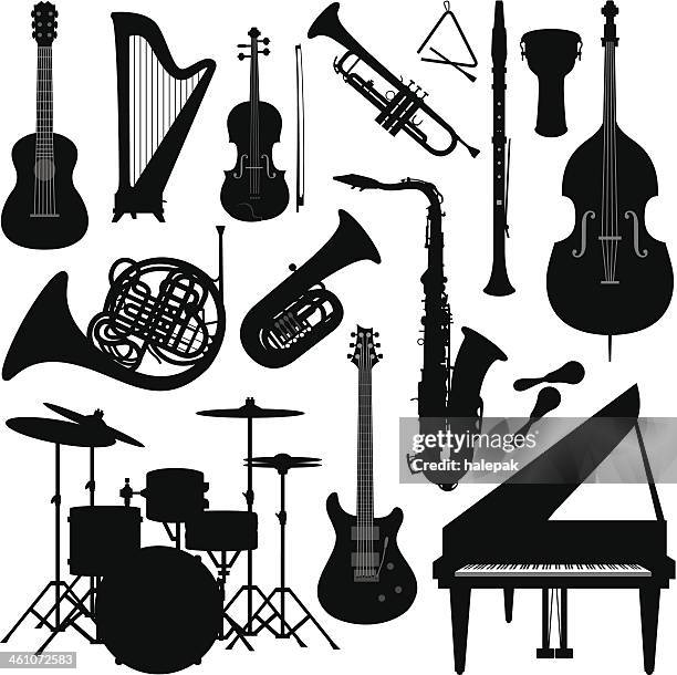 ilustraciones, imágenes clip art, dibujos animados e iconos de stock de siluetas de instrumentos musicales - maraca