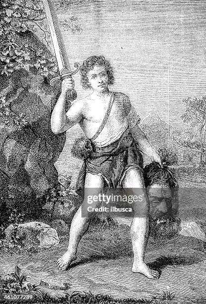 david mit goliath's head von domenichino - david goliath stock-grafiken, -clipart, -cartoons und -symbole