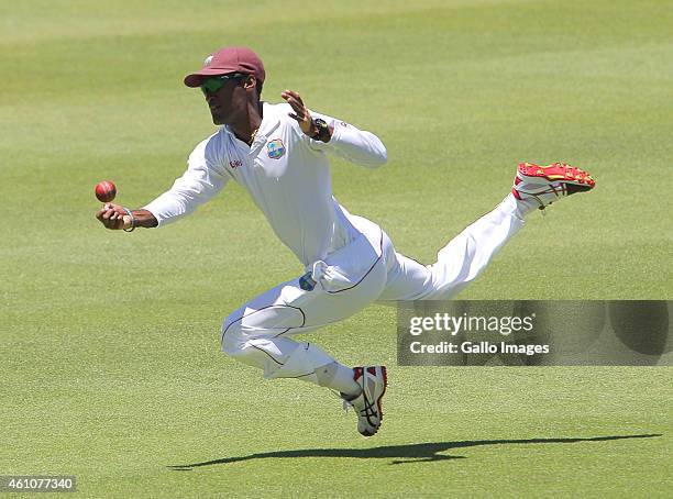 Kraigg Brathwaite of the West Indies dives towards the ball during day 5 of the 3rd Test between South Africa and West Indies at Sahara Park Newlands...