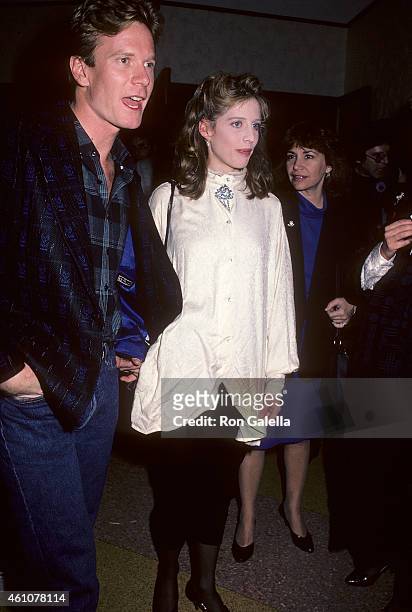 Actor William R. Moses and actress Tracy Nelson attend the "Down and Out in Beverly Hills" Westwood Premiere on January 28, 1986 at Mann Bruin...