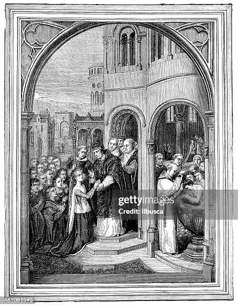 ilustraciones, imágenes clip art, dibujos animados e iconos de stock de saint orsola en roma por hemling - bautizo