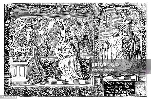 flemish tapestry in beaume cathedral - arras stock illustrations