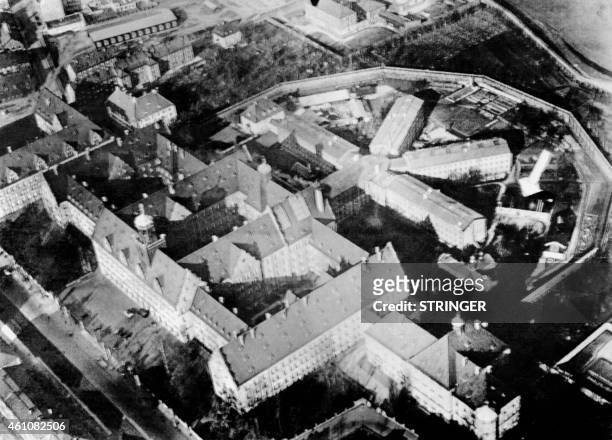 Photo taken in October 1946 shows an aerial view of the Palace of Justice and the prison in Nuremberg where the International Military Tribunal court...