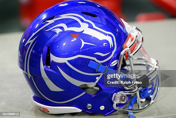 Boise State football helmet at the Vizio Fiesta Bowl game between the Arizona Wildcats and Boise State Broncos at University of Phoenix Stadium on...