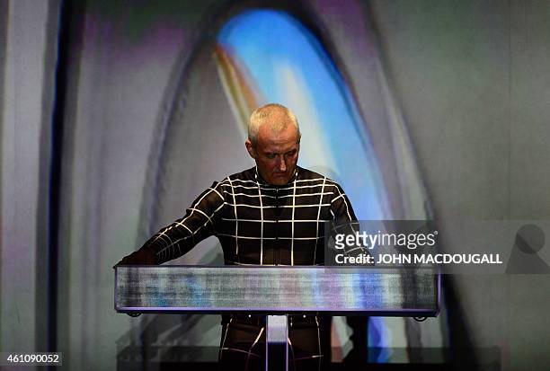 Fritz Hilpert of the German band Kraftwerk performs during a concert at the Neue Nationalgalerie museum in Berlin on January 6, 2015. With the...
