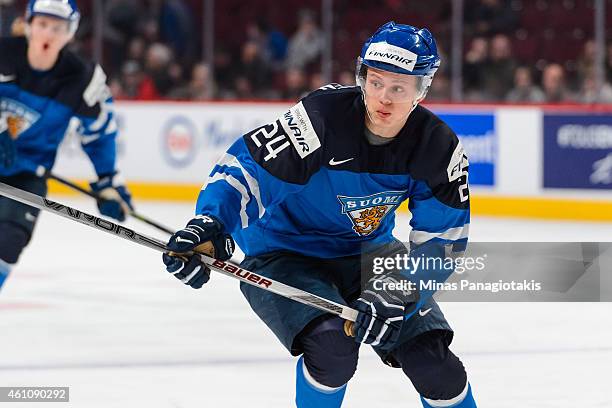 Kasperi Kapanen of Team Finland skates in a preliminary round game during the 2015 IIHF World Junior Hockey Championships against Team Germany at the...