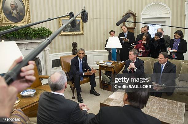 President Barack Obama meets with Colorado Governor John Hickenloooper , Utah Governor Gary Herbert , North Carolina Governor Pat McCrory and...