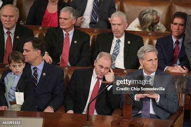House Majority Whip Steve Scalise , House Majority Leader Kevin McCarthy and fellow Republicans attending the opening session of the 114th Congress...