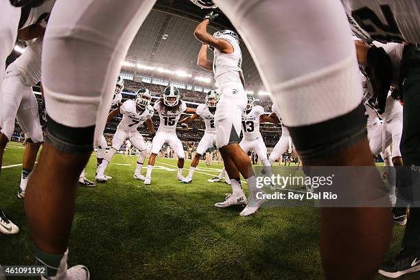 Kurtis Drummond of the Michigan State Spartans before a game against the Baylor Bears during the Goodyear Cotton Bowl Classic at AT&T Stadium on...