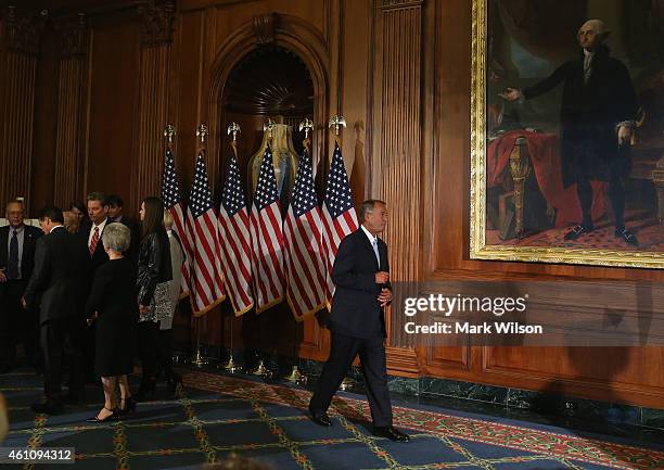 Speaker of the House John Boehner participates in ceremonial swearing ins at the US Capitol January 6, 2015 in Washington, DC. Today Congress...