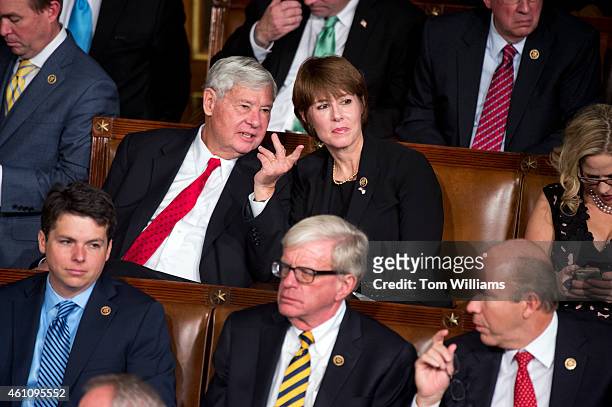 Rep.-elect Gwen Graham, D-Fla., talks with her father Bob Graham, former Florida Governor and U.S. Senator, before the 114th Congress was sworn in on...