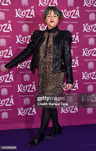 Jaime Winstone attends the VIP performance of "Kooza" by Cirque Du Soleil at Royal Albert Hall on January 6, 2015 in London, England.