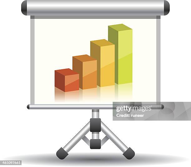 projector screen & chart icon - 3d bar graph stock illustrations