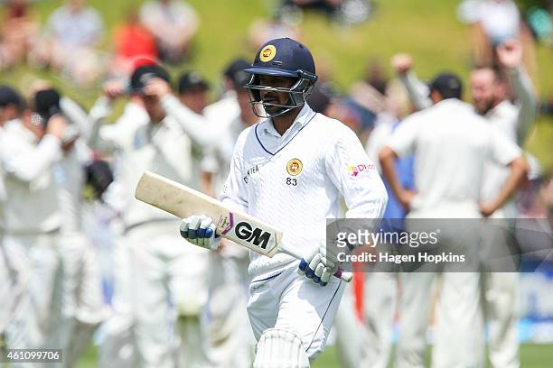 Prasanna Jayawardene of Sri Lanka leaves the field after being dismissed during day five of the Second Test match between New Zealand and Sri Lanka...