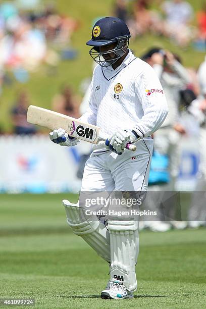 Prasanna Jayawardene of Sri Lanka leaves the field after being dismissed during day five of the Second Test match between New Zealand and Sri Lanka...