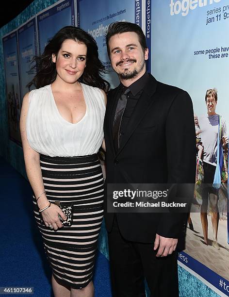 Actress Melanie Lynskey and actor Jason Ritter attend the premiere of HBO's "Togetherness" at Avalon on January 6, 2015 in Hollywood, California.