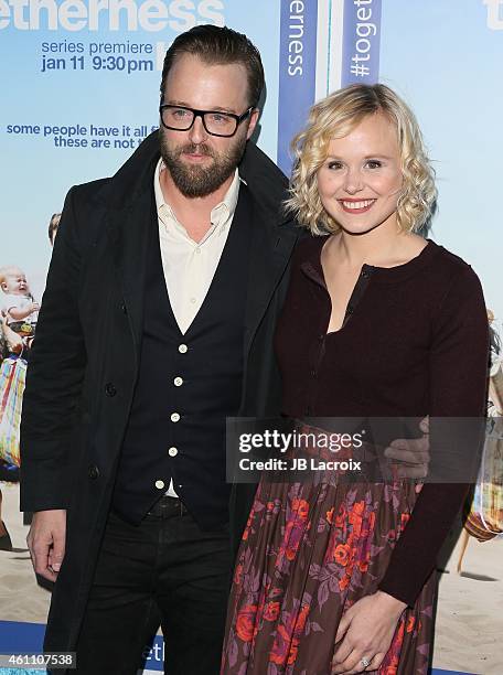 Joshua Leonard and Alison Pill arrive at the Premiere of HBO's 'Togetherness' held at Avalon on January 6, 2015 in Hollywood, California.