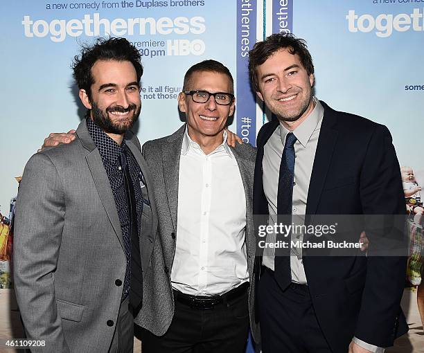 Co-Creator Jay Duplass, Michael Lombardo, president, HBO Programming, for Home Box Office and Co-Creator/actor Mark Duplass attend the premiere of...
