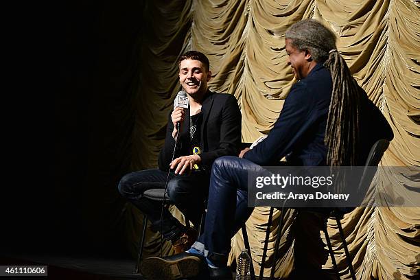 Xavier Dolan and Elvis Mitchell attend the Film Independent at LACMA screening and Q&A of "Mommy" at Bing Theatre At LACMA on January 6, 2015 in Los...