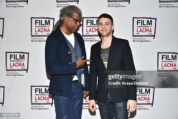 Elvis Mitchell and Xavier Dolan attend the Film Independent at LACMA screening and Q&A of "Mommy" at Bing Theatre At LACMA on January 6, 2015 in Los...