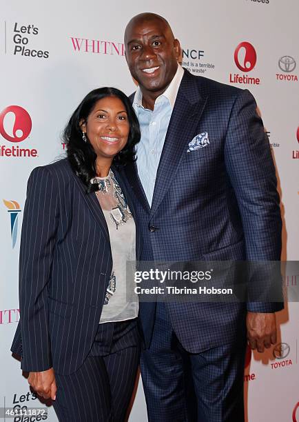 Earlitha Kelly and Magic Johnson attend the world premiere of Lifetime's 'Whitney' at The Paley Center for Media on January 6, 2015 in Beverly Hills,...