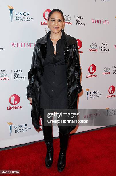 Sheila E. Attends the world premiere of Lifetime's 'Whitney' at The Paley Center for Media on January 6, 2015 in Beverly Hills, California.
