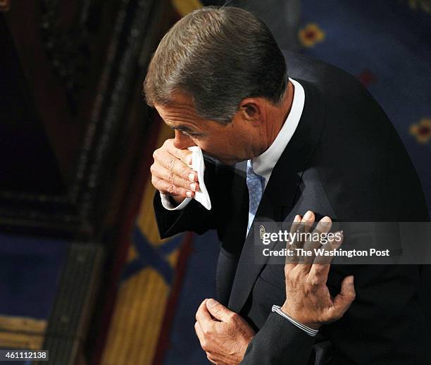 Newly elected Speaker of the House John Boehner sheds a few tears at his election during the opening of the 112th United States Congress in...