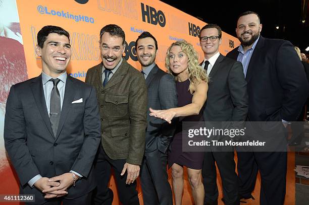 Raul Castillo, Murray Bartlett, Frankie J. Alvarez, Lauren Weedman, Jonathan Groff and Daniel Franzese pose at HBO's "Looking" season 2 premiere at...