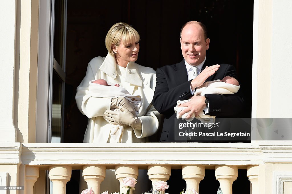 Official Presentation Of The Monaco Twins : Princess Gabriella of Monaco  And Prince Jacques of Monaco At The Palace Balcony