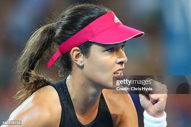 Ana Ivanovic of Serbia celebrates winning a point in her match against Jarmila Gajdosova of Australia during day four of the 2015 Brisbane...