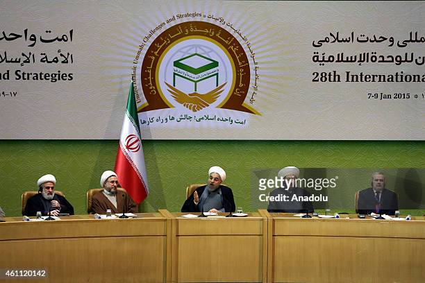 Iranian President Hassan Rouhani , Grand Mufti of Syria Ahmad Badreddin Hassoun and Ayatollah Mohsen Araki , Secretary General of the World Forum for...