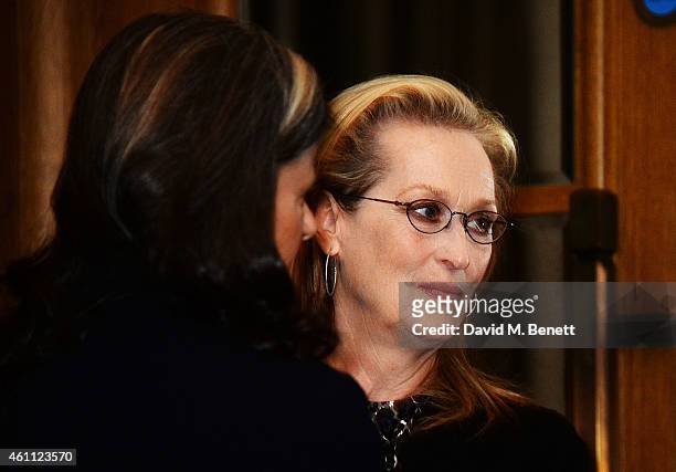 Tracey Ullman and Meryl Streep attend a photocall for "Into The Woods" at Corinthia Hotel London on January 7, 2015 in London, England.